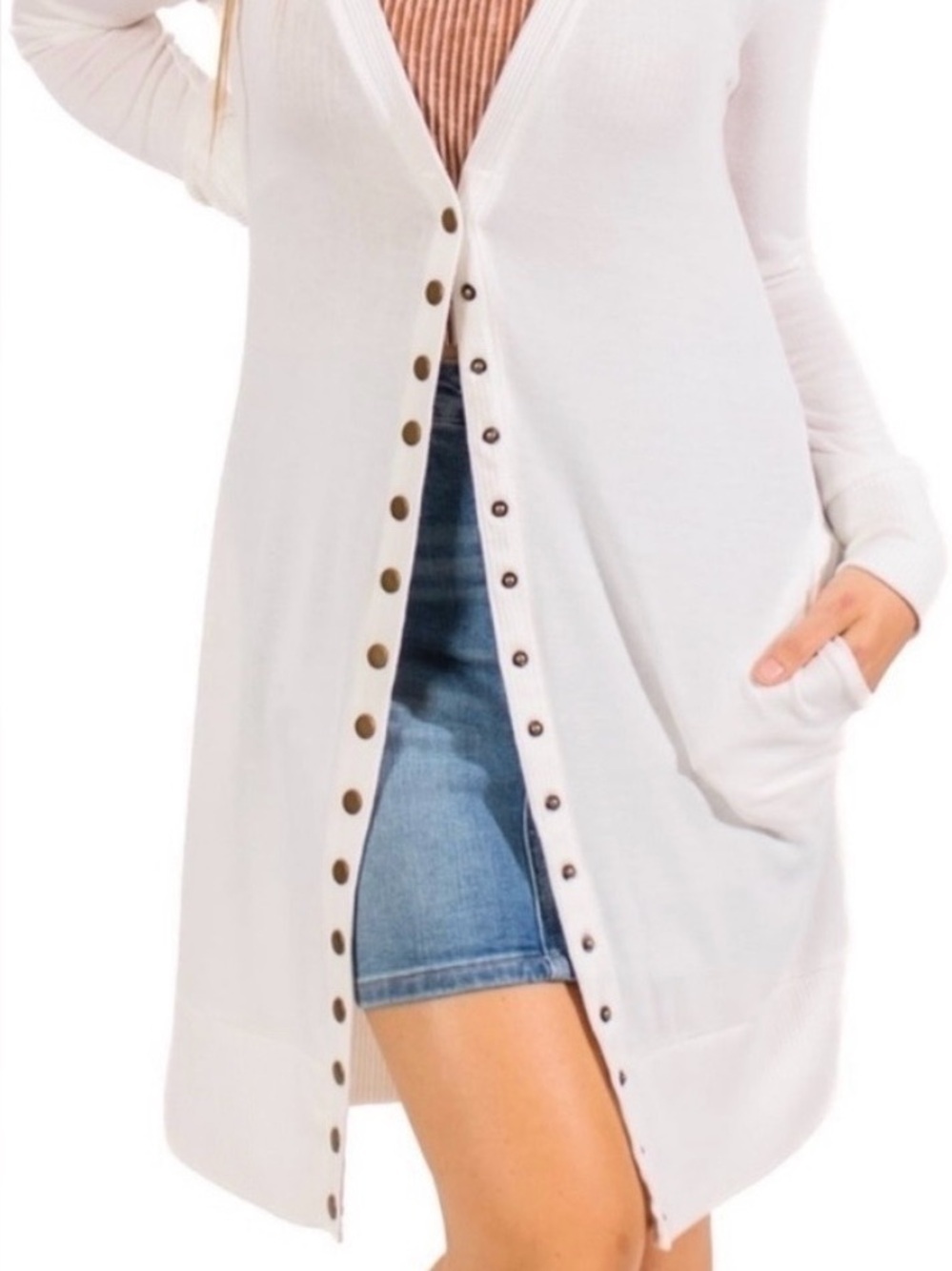 New!Plus Size Off White Long Cardigan with Button Detail Sizes 1X